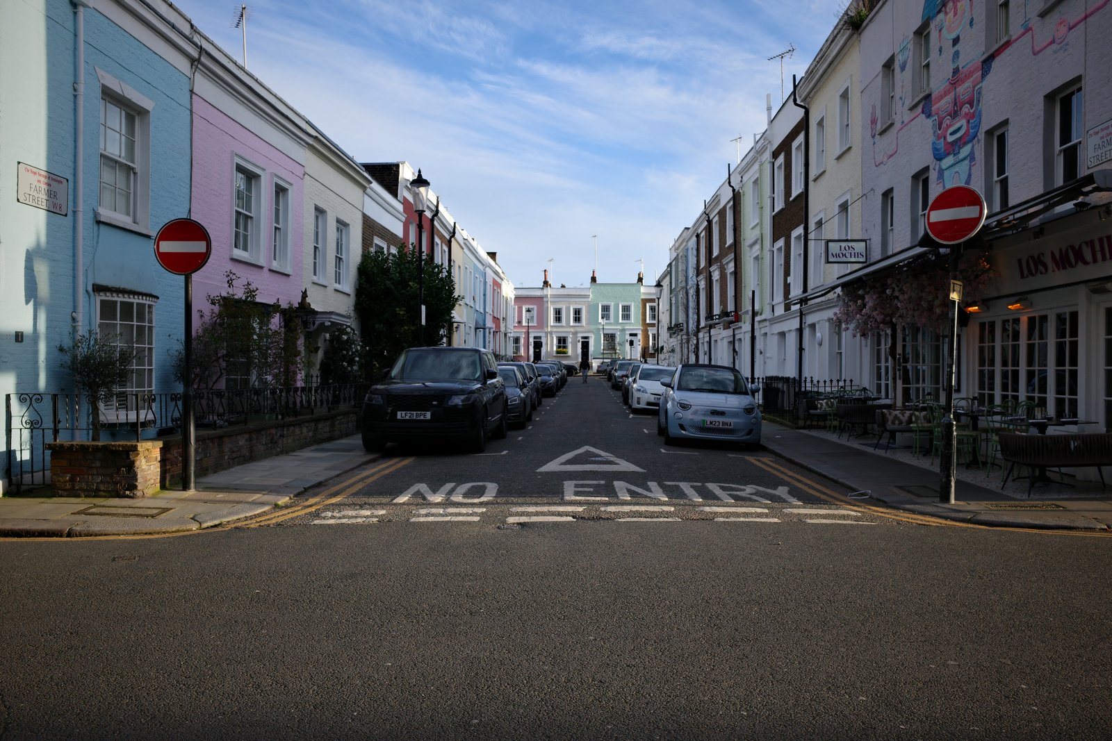 pastel terraced houses in notting hill